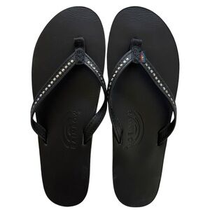 Rainbow Women's Black Flip Flops with Rhinestones XL